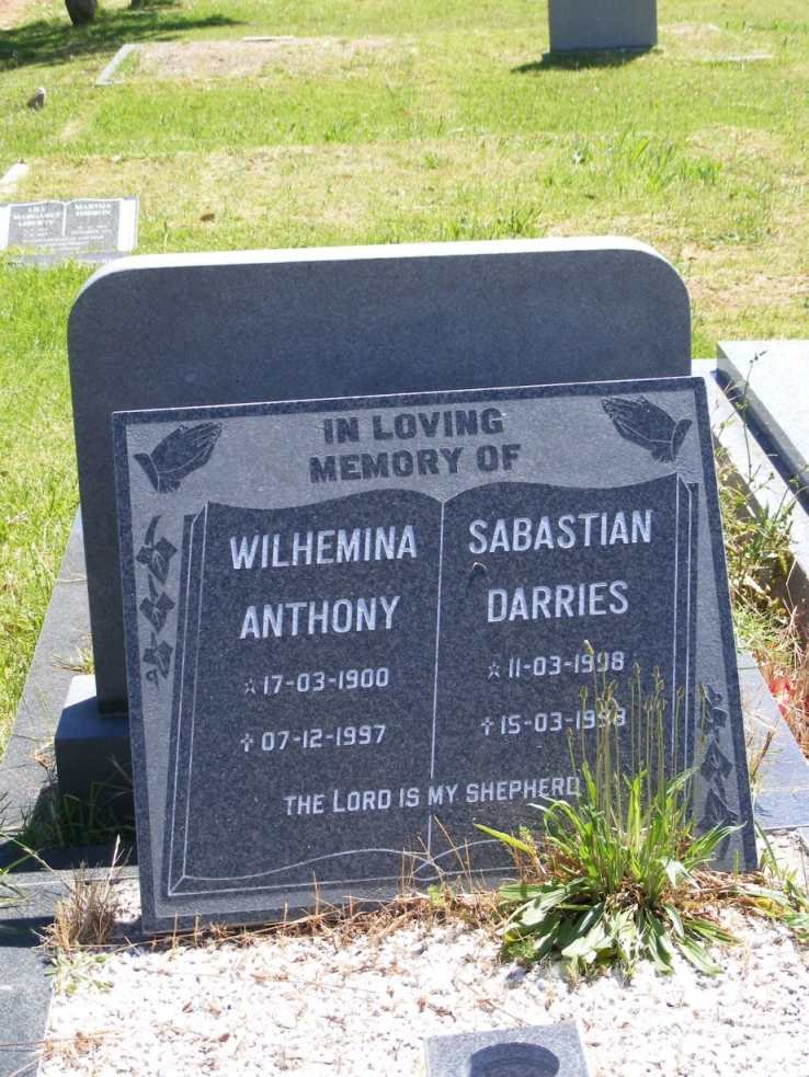 DARRIES Sabastian 1898-1998 &amp; Wilhelmina Anthony 1900-1997