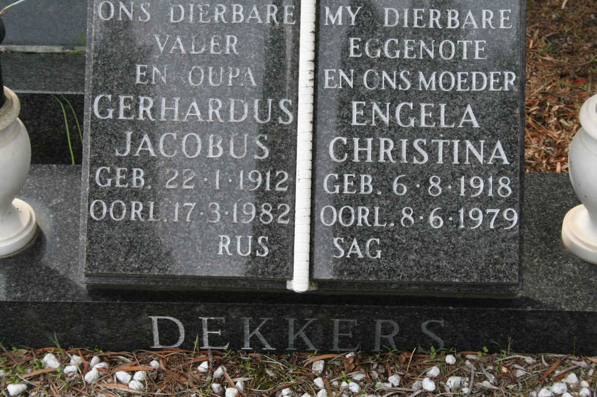 DEKKERS Gerhardus Jacobus 1912-1982 &amp; Engela Christina 1918-1979