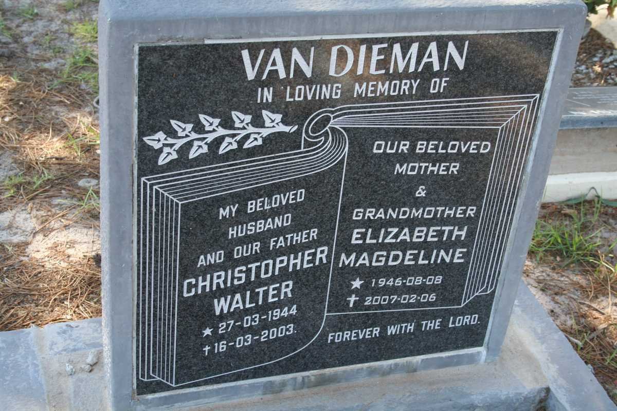 DIEMAN Christopher Walter, van 1944-2003 &amp; Elizabeth Magdeline 1946-2007