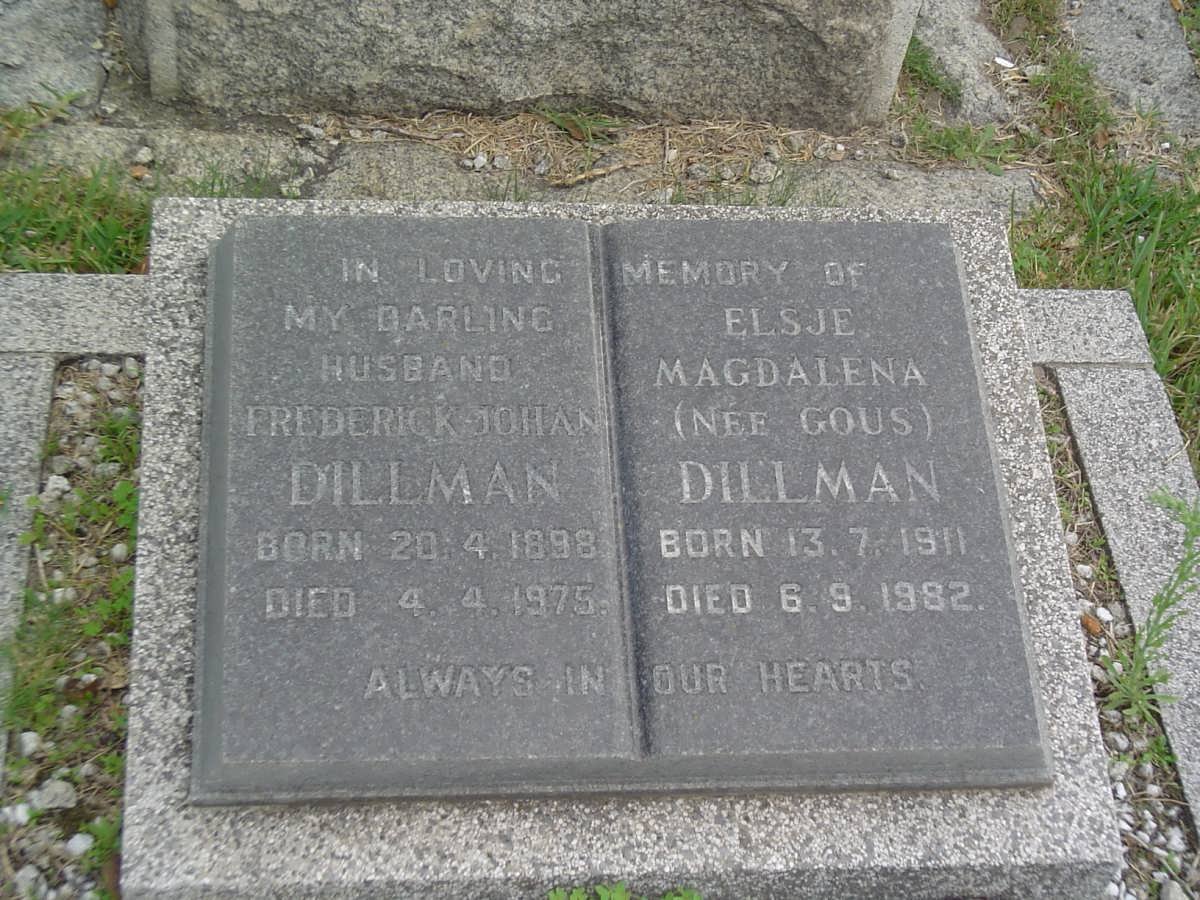 DILLMAN Frederick Johan 1898-1975 &amp; Elsje Magdalena GOUS 1911-1982