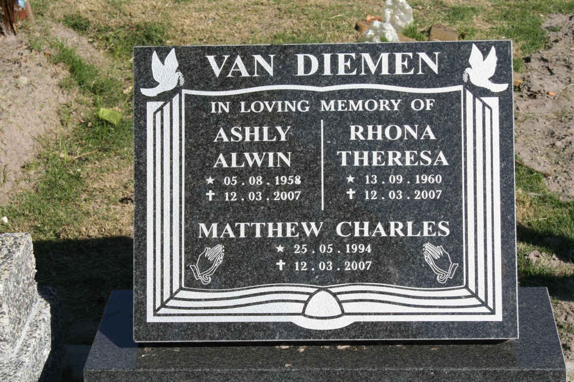 DIEMEN Ashly Alwin, van 1958-2007 &amp; Rhona Theresa 1960-2007 ::  DIEMEN  Matthew Charles, van 1994-2007