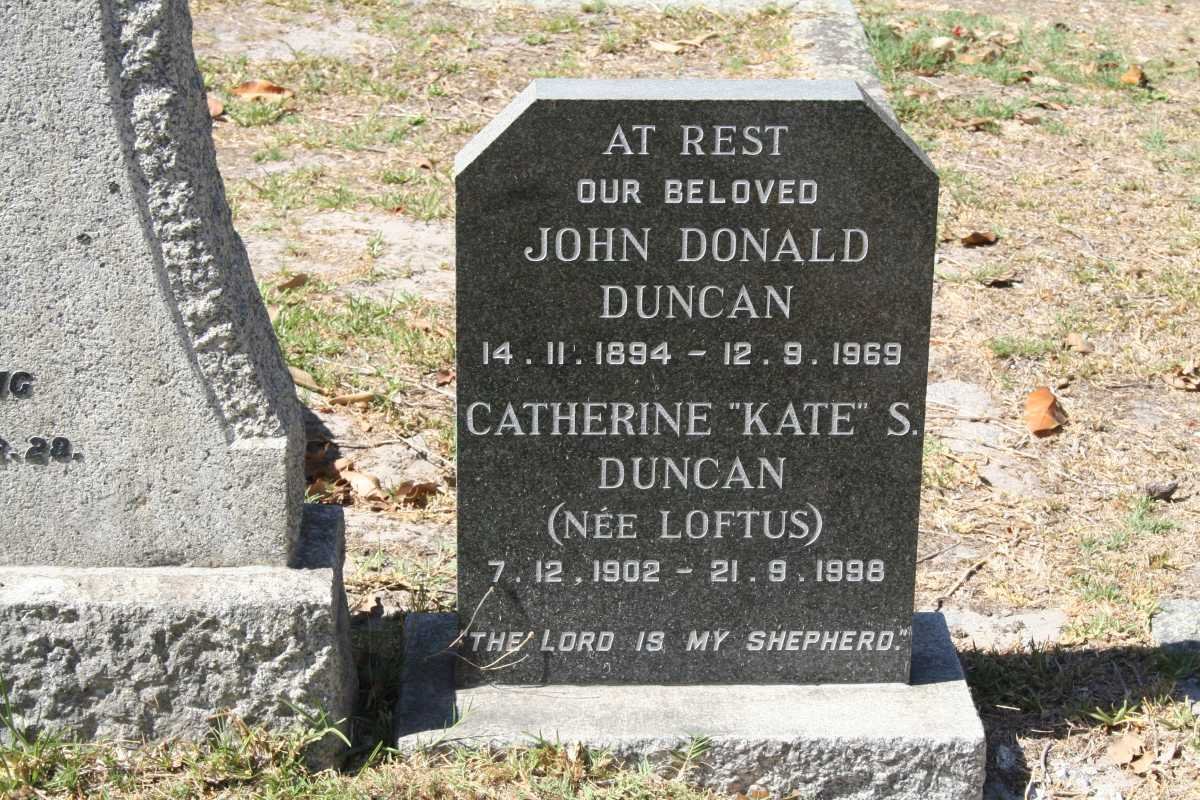 DUNCAN John Donald 1894-1969 &amp; Catherine S. LOFTUS 1902-1998