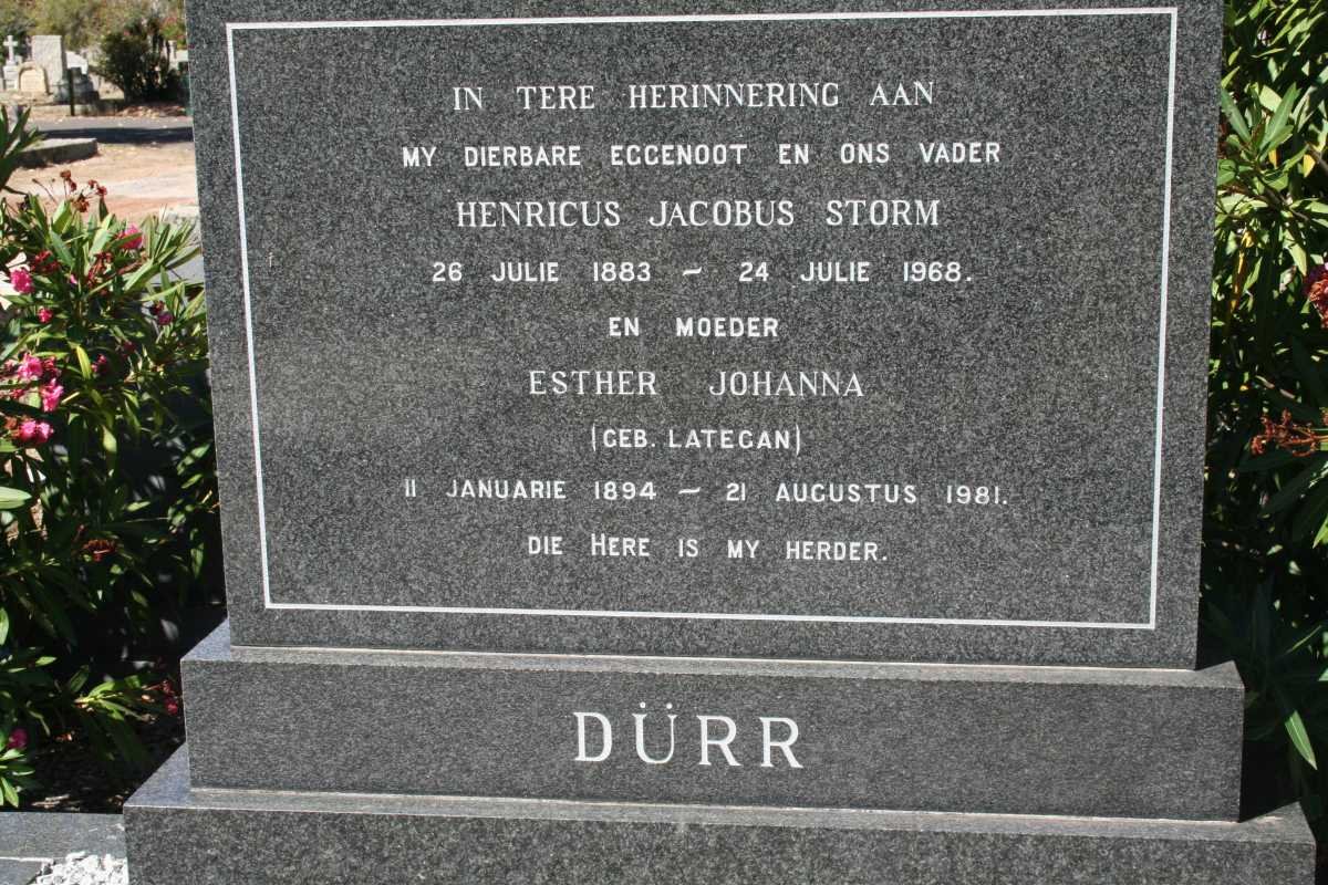 DÜRR Henricus Jacobus Storm 1883-1968 &amp; Esther Johanna LATEGAN 1894-1981