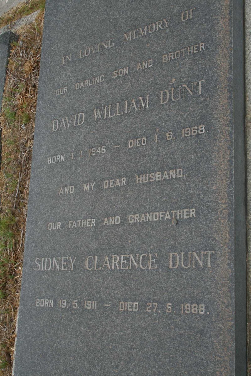 DUNT Sidney Clarence 1911-1988 :: DUNT David William 1946-1968