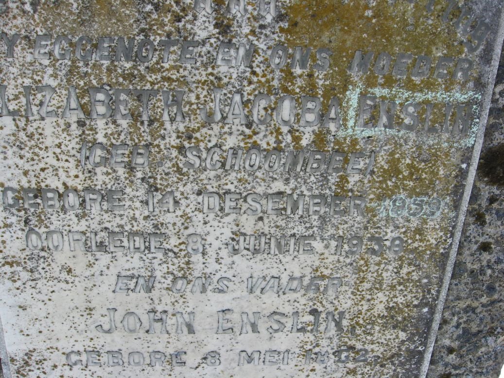 ENSLIN John 1852-1946 &amp; Elizabeth Jacoba SCHOOMBEE 1859-1938