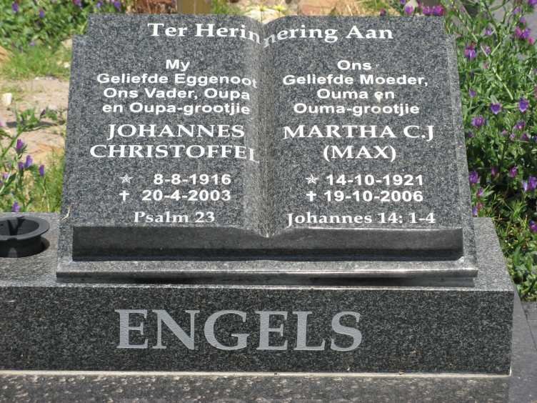 ENGELS Johannes Christoffel 1916-2003 &amp; Martha C.J. 1921-2006