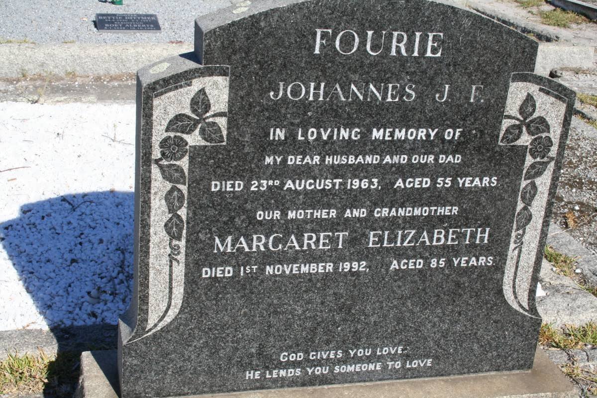 FOURIE Johannes J.F. -1963 &amp; Margaret Elizabeth -1992
