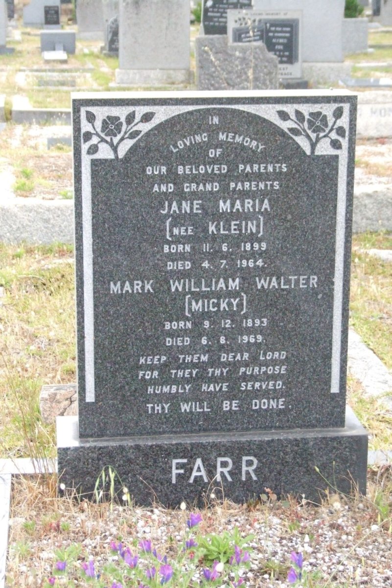 FARR Mark William Walter 1893-1969 &amp; Jane Marie KLEIN 1899-1964