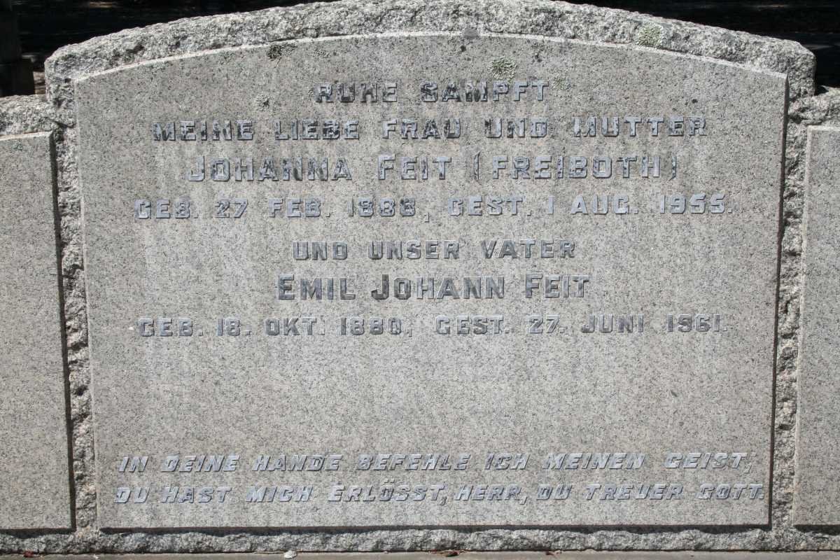 FEIT Emil Johann 1880-1951 &amp; Johanna FREIBOTH 1886-1955