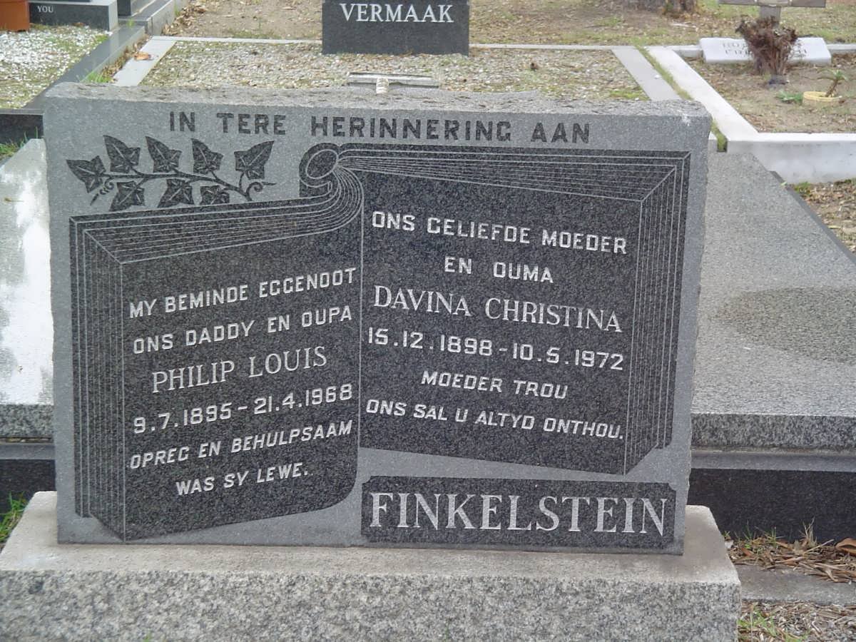 FINKELSTEIN Philip Louis 1895-1968 &amp; Davina Christina 1898-1972