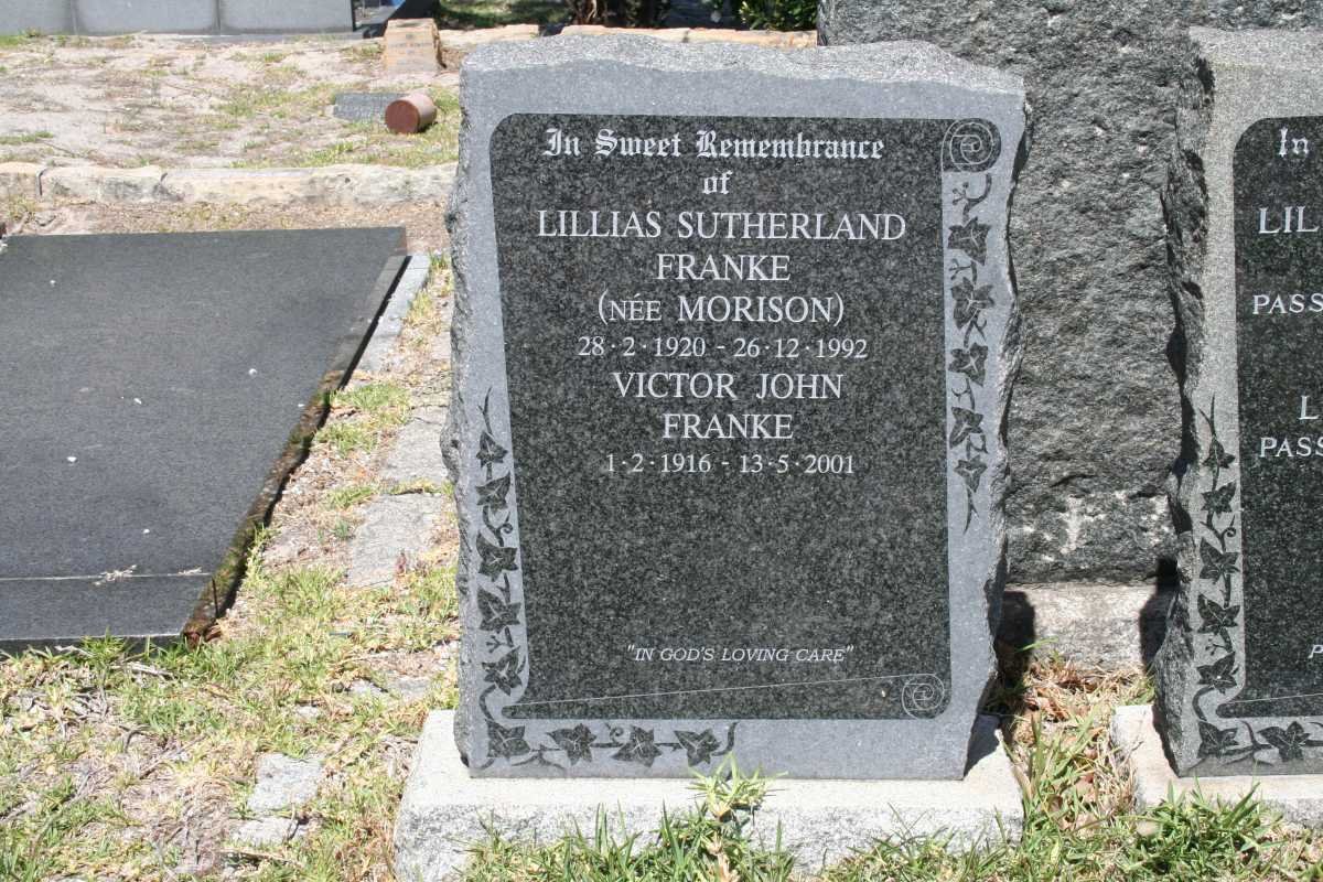 FRANKE Victor John 1916-2001 &amp; Lillias Sutherland MORISON 1920-1992