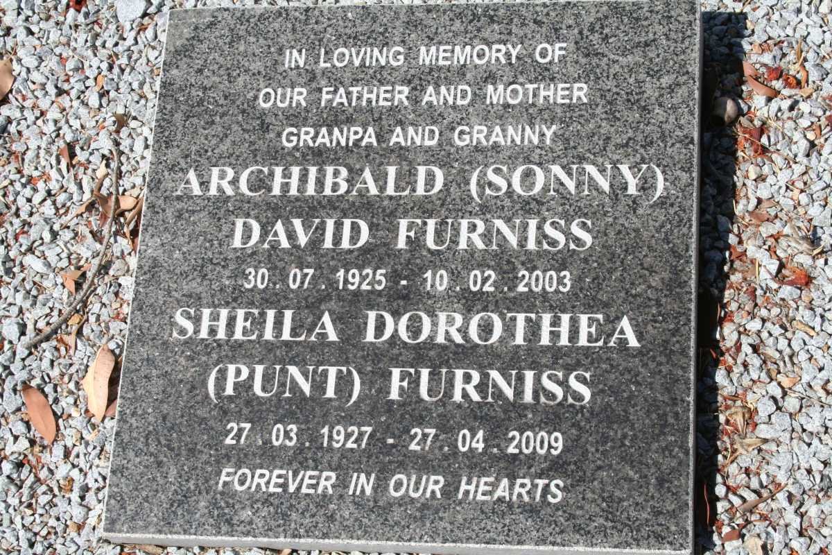 FURNISS Archibald David 1925-2003 &amp; Sheila Dorothea PUNT 1927-2009