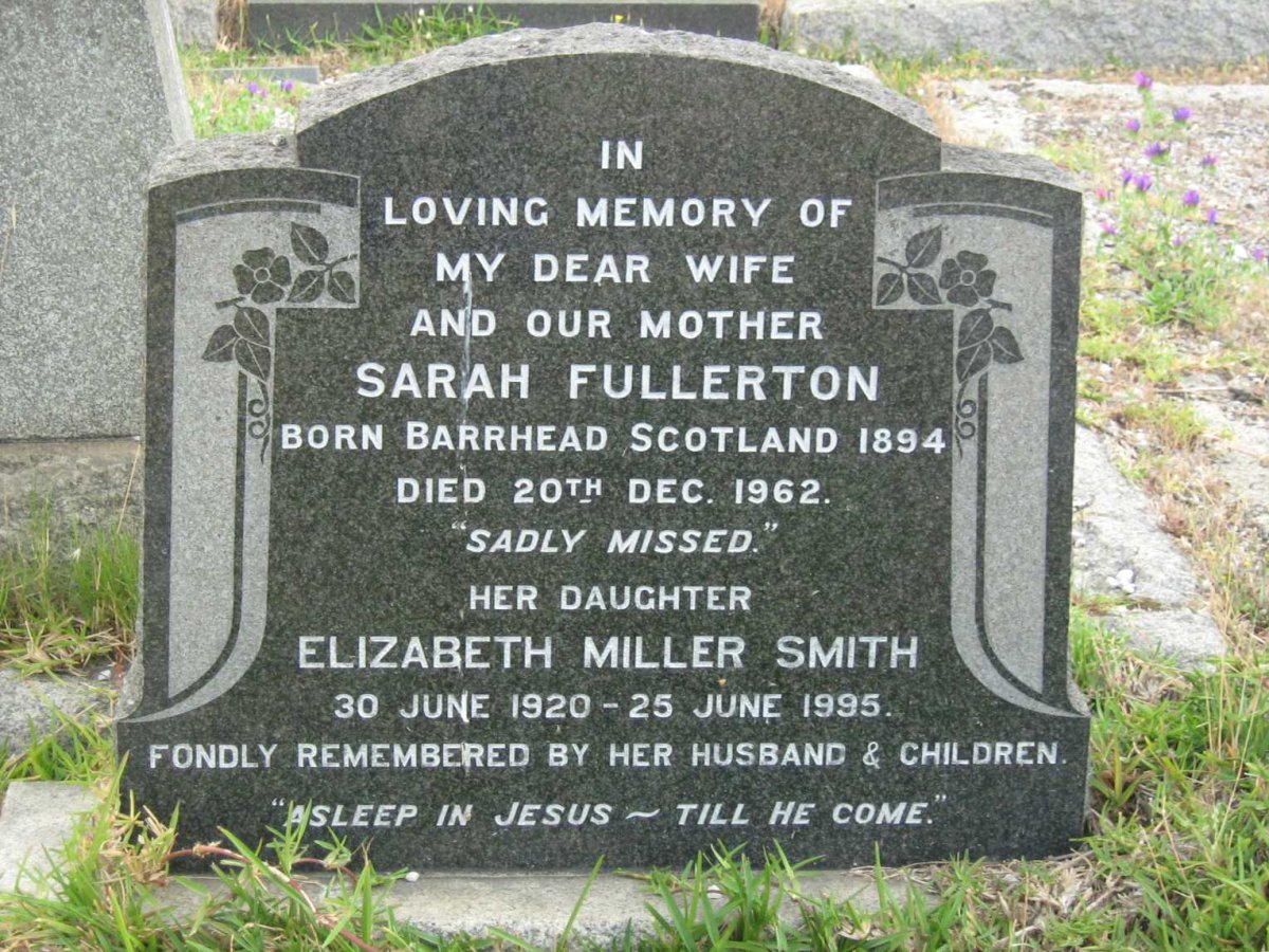FULLERTON Sarah 1894-1962 :: SMITH Elizabeth Miller 1920-1995
