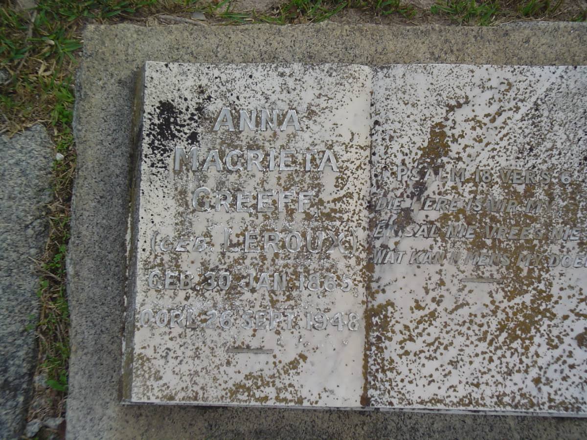 GREEFF Anna Magrieta nee Le ROUX 1865-1948