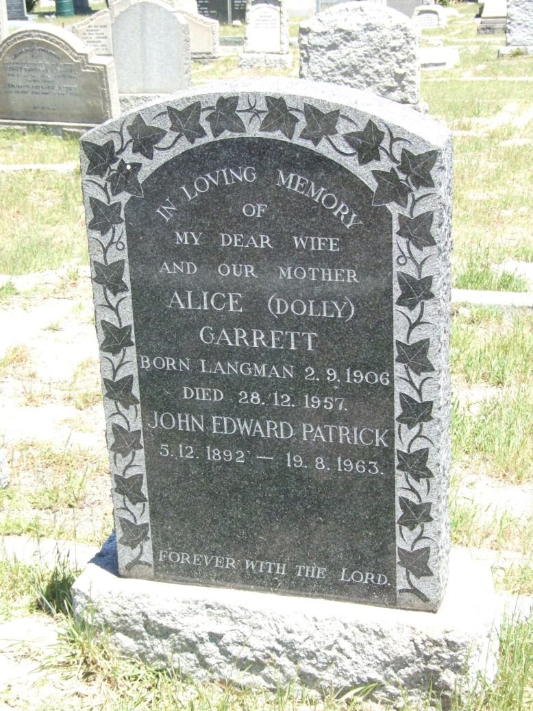 GARRETT John Edward Patrick 1892-1963 &amp; Alice LANGMAN 1906-1957