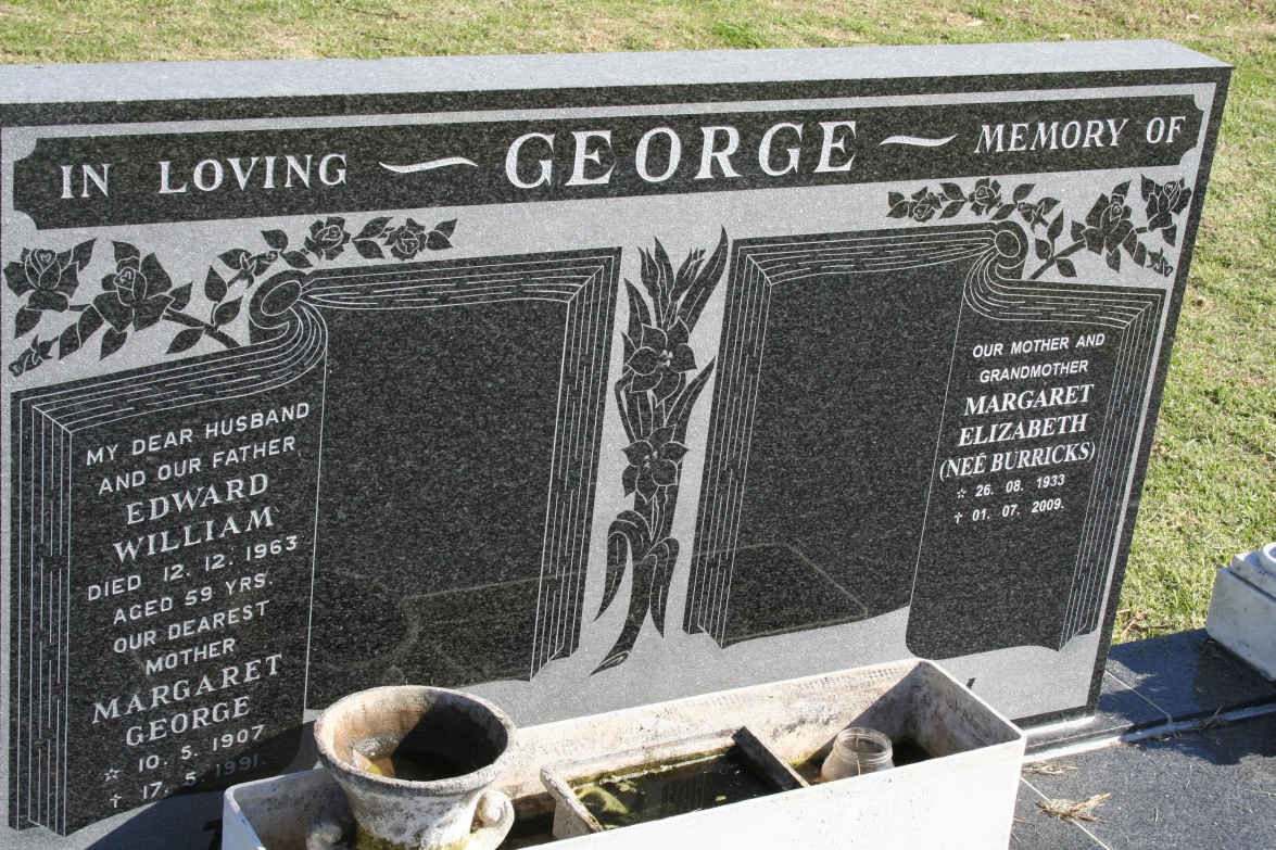 GEORGE Edward William -1963 &amp; Margaret 1907-1991 :: GEORGE Margaret Elizabeth nee BURRICKS 1933-2009