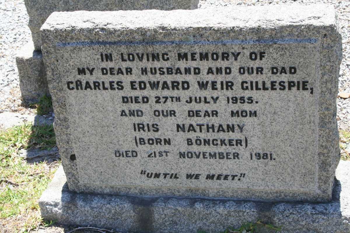 GILLESPIE Charles Edward Weir -1955 &amp; Iris Nathany BÖNCKER -1981