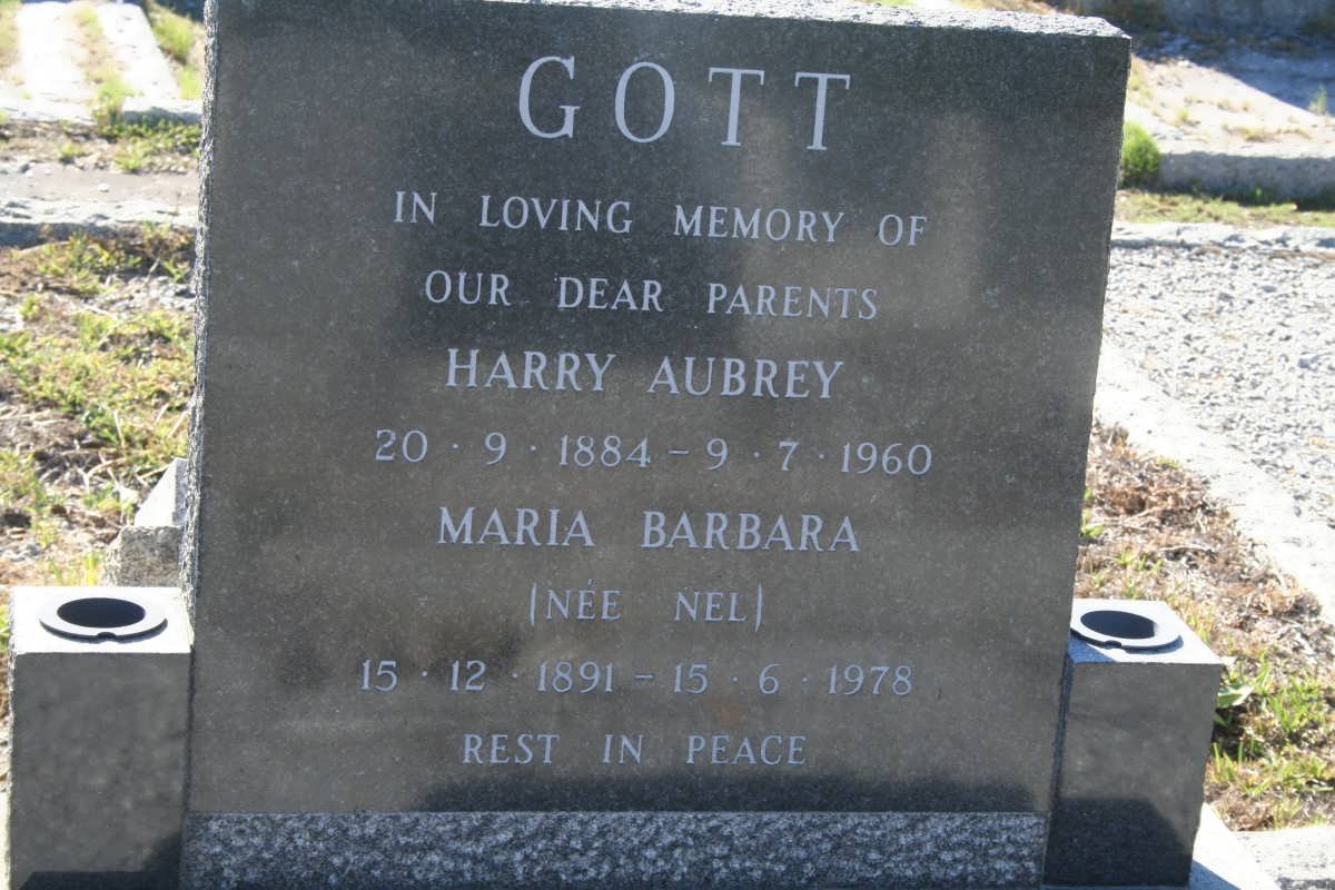 GOTT Harry Aubrey 1884-1960 &amp; Maria Barbara NEL 1891-1978