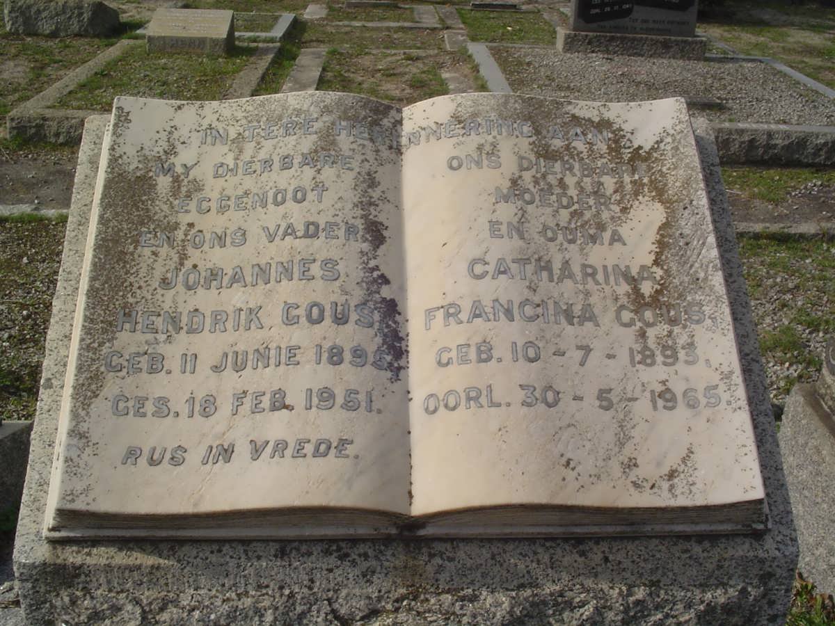 GOUS Johannes Hendrik 1895-1951 &amp; Catharina Francina 1893-1965