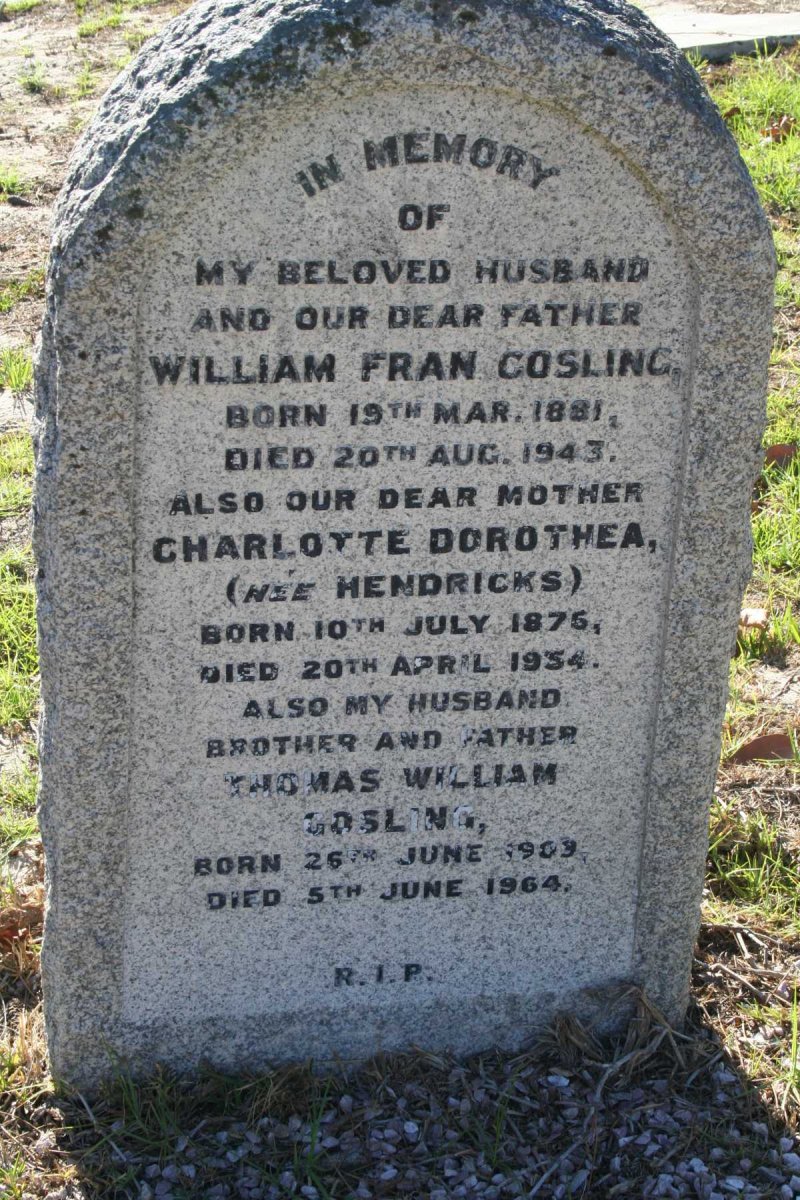GOSLING William Fran 1881-1943 &amp; Charlotte Dorothea HENDRICKS 1876-1934 :: GOSLING Thomas William 1909-1964