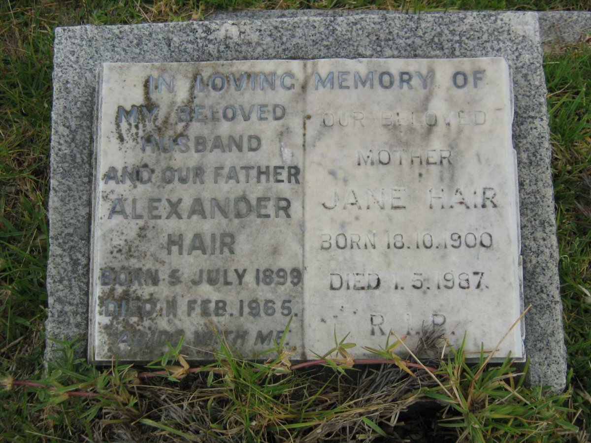 HAIR Alexander 1899-1965 &amp; Jane 1900-1987