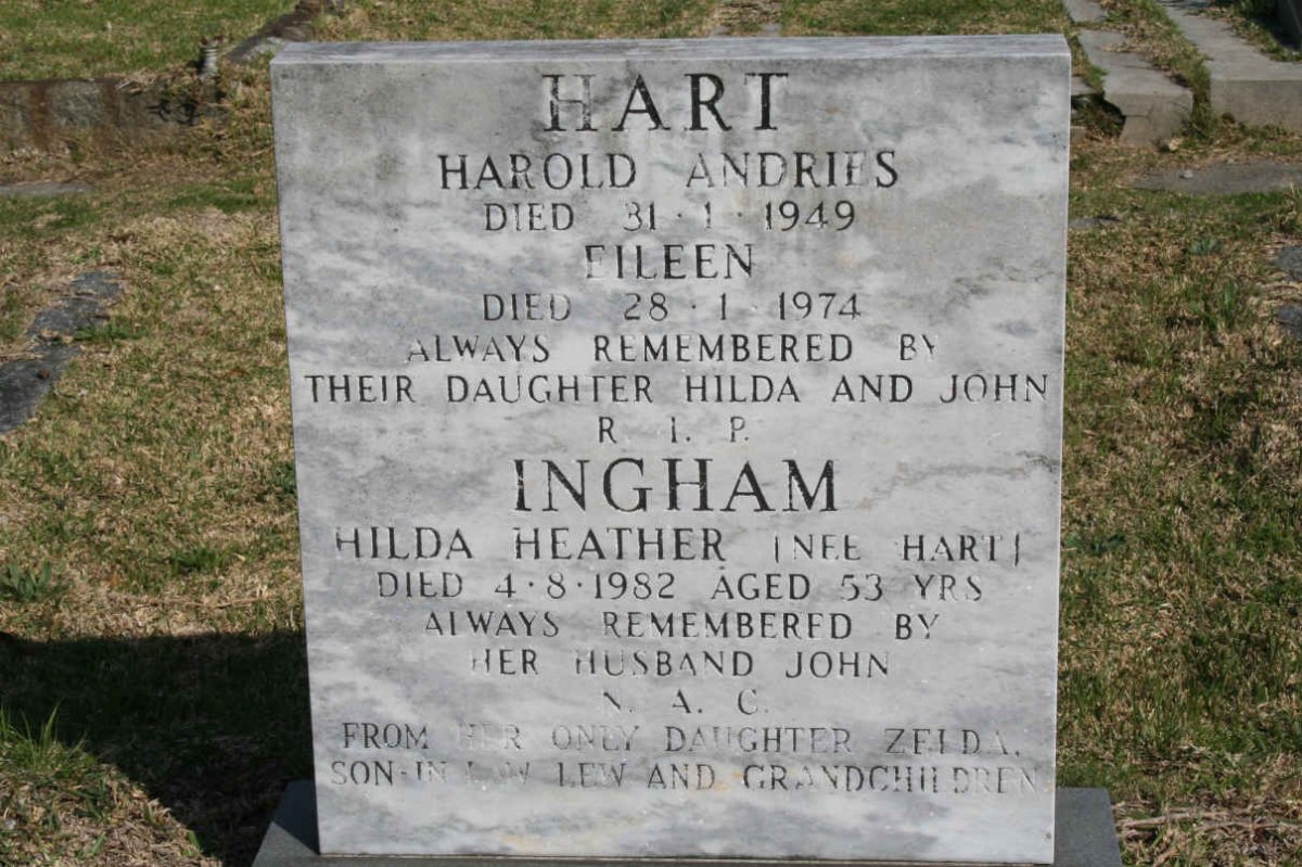 HART Harold Andries -1949 &amp; Eileen -1974 :: INGRAM Hilda Heather HART -1982 