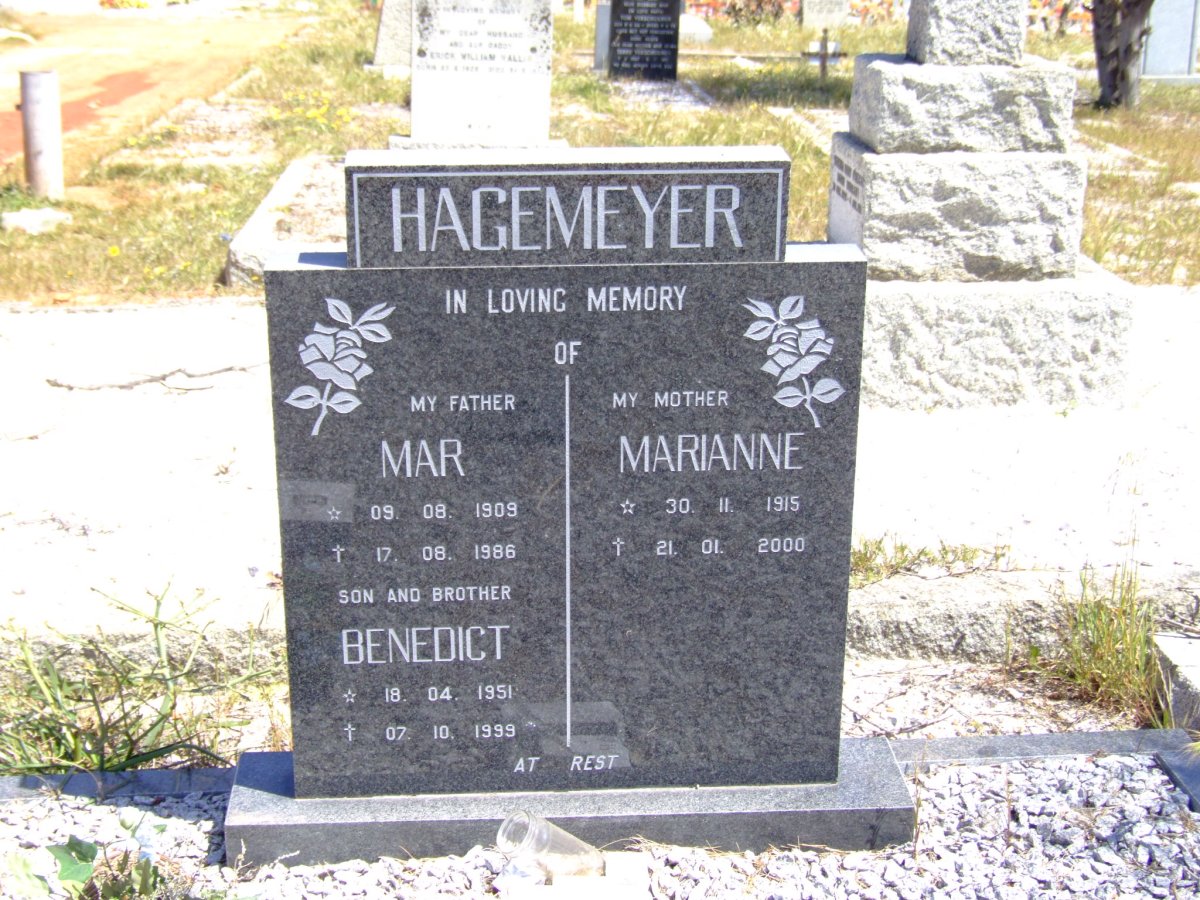 HAGEMEYER Mar 1909-1986 &amp; Marianne 1915-2000 :: HAGEMEYER Benedict 1951-1999