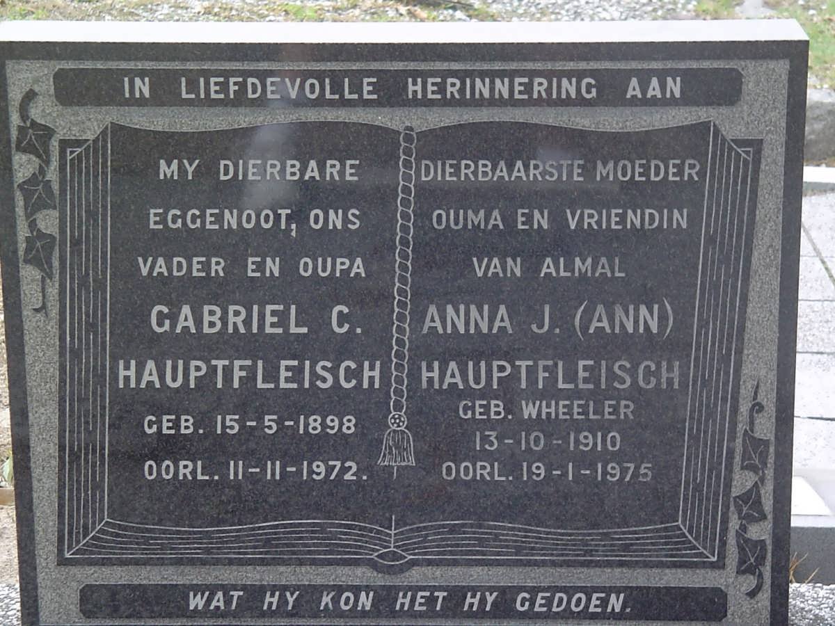 HAUPTFLEISCH Gabriel C. 1898-1972 &amp; Anna J. WHEELER 1910-1975