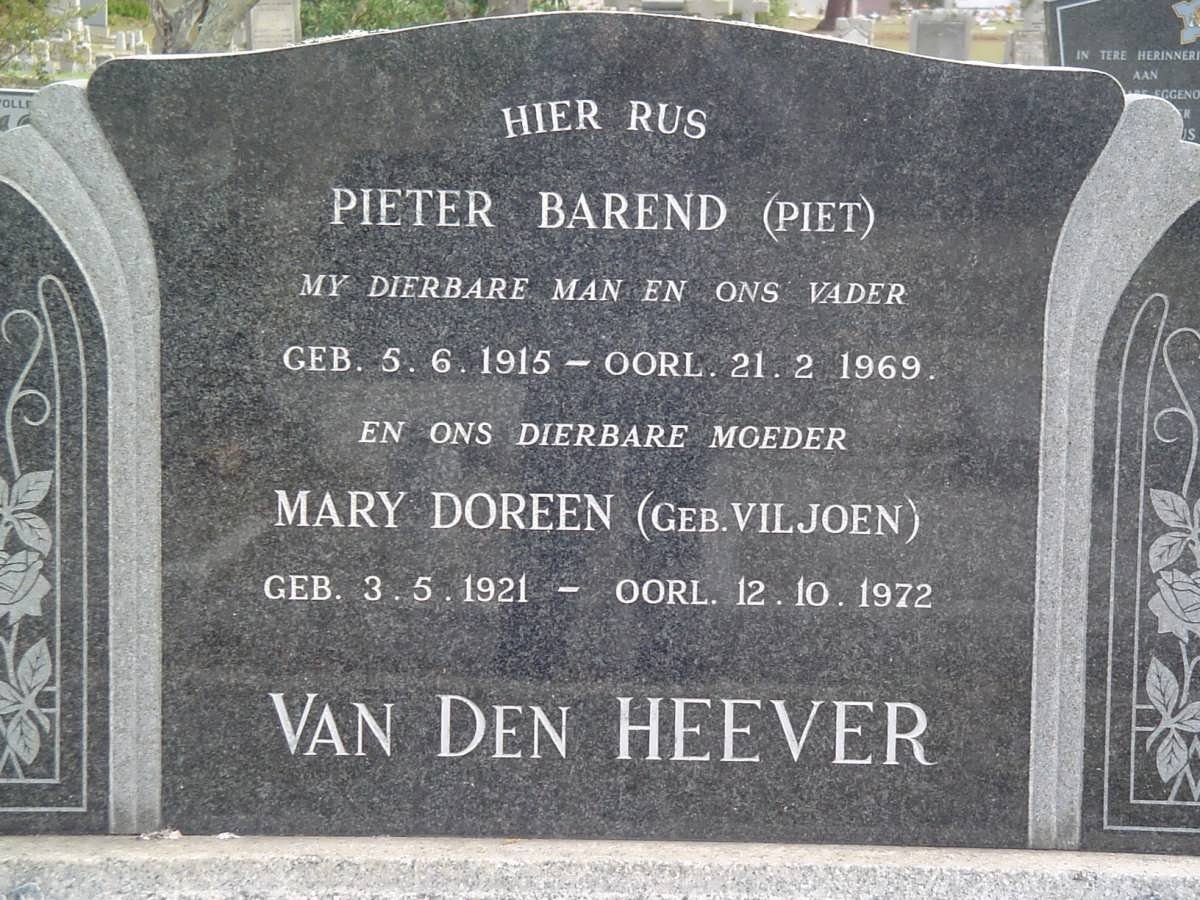 HEEVER Pieter Barend, van den 1915-1969 &amp; Mary Doreen VILJOEN 1921-1972