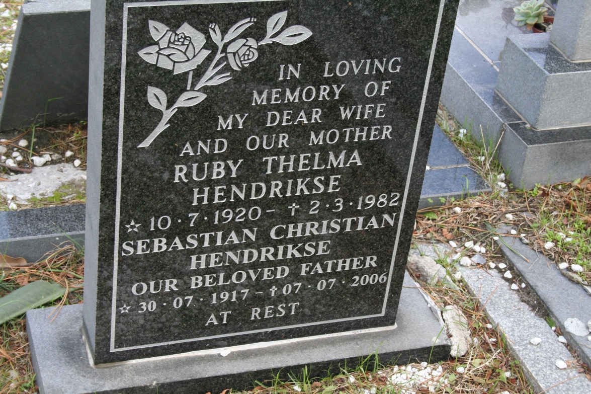 HENDRIKSE Sebastian Christian 1917-2006 &amp; Ruby Thelma 1920-1982