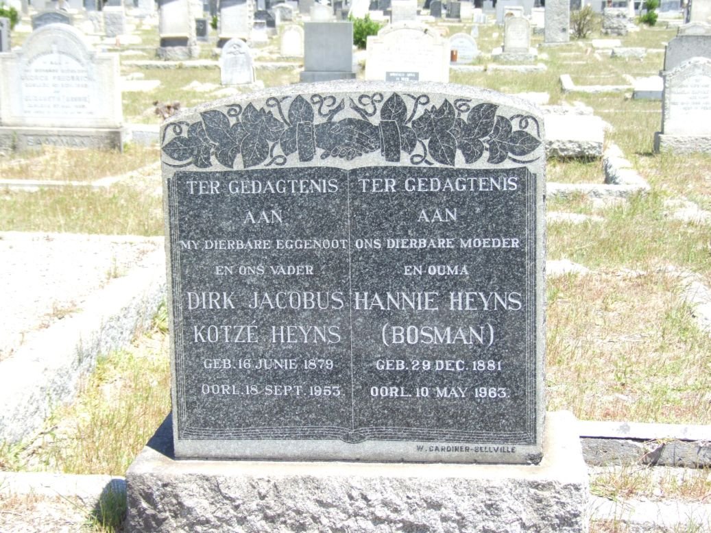 HEYNS Dirk Jacobus Kotze 1879-1953 &amp; Hannie BOSMAN 1881-1963