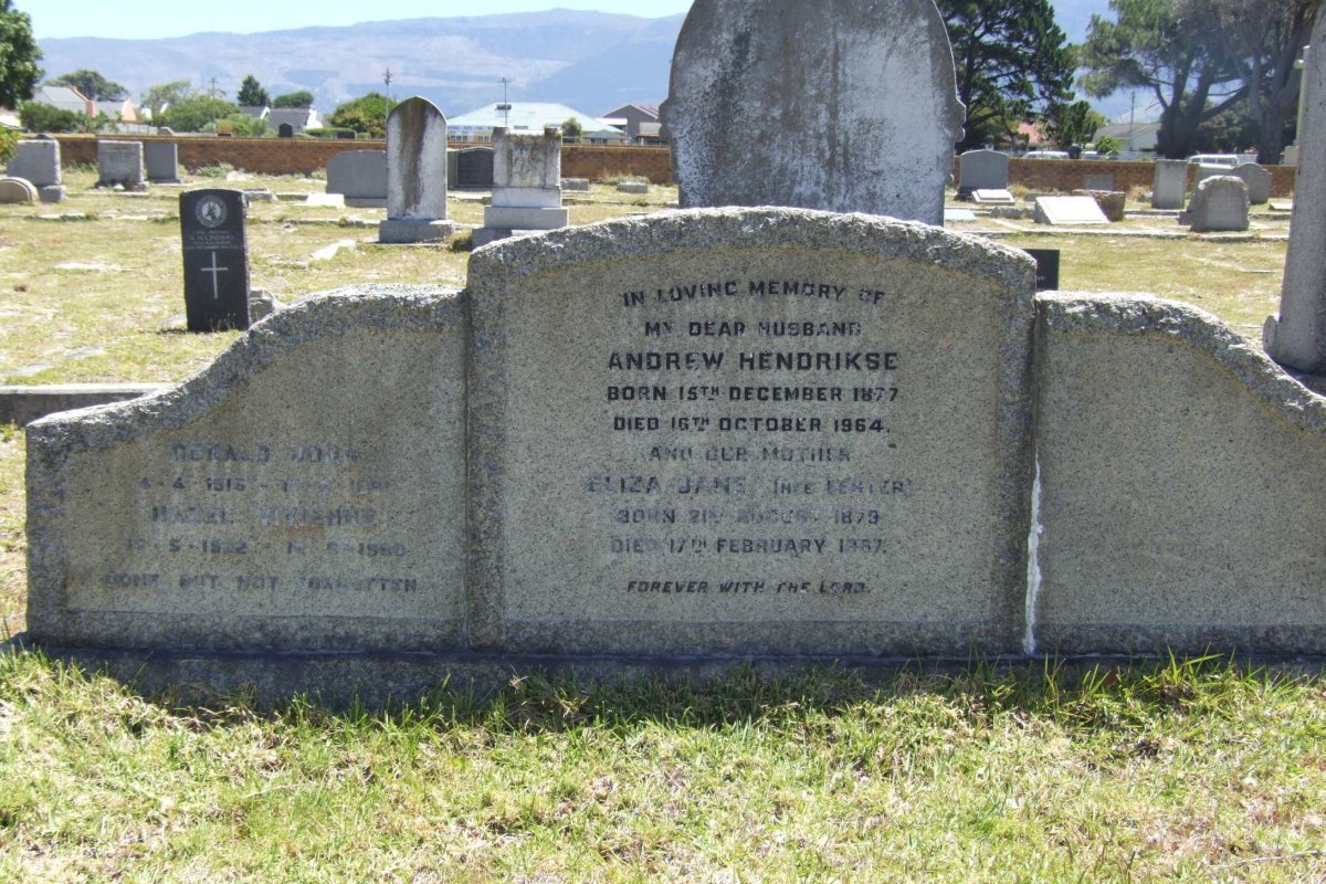 HENDRIKSE Andrew 1877-1964 &amp; Eliza Jane LESTER 1879-1967 :: HENDRIKSE Gerald John 1915-1981 &amp; Hazel Vivienne 1922-1980