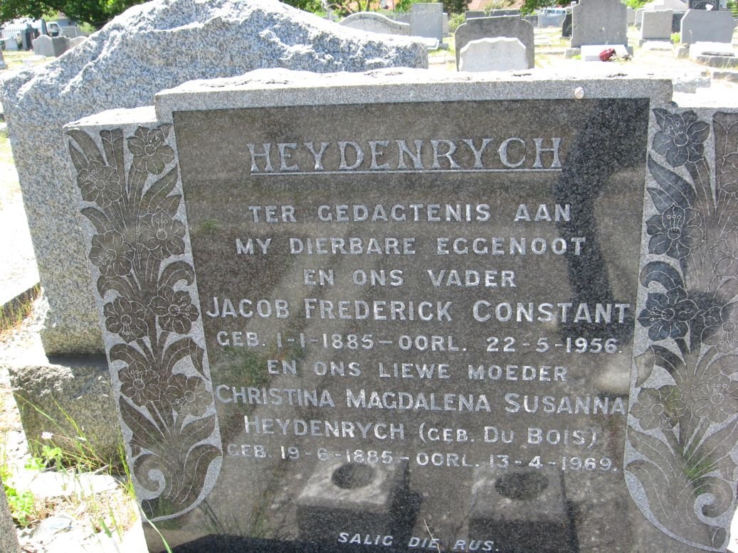 HEYDENRYCH Jacob Frederick Constant 1885-1956 &amp; Christina Magdalena Susanna DU BOIS 1885-1969