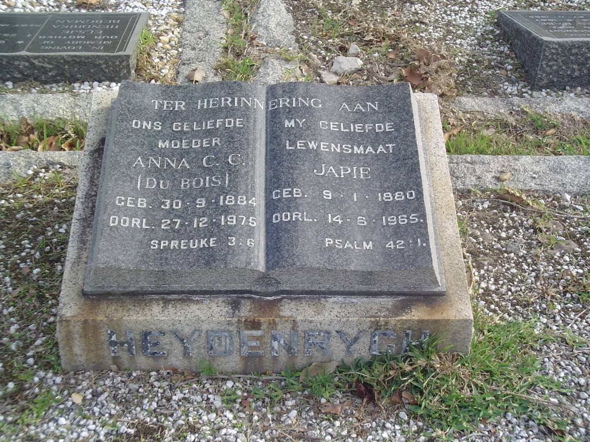 HEYDENRYGH Japie 1880-1965 &amp; Anna C.C. du BOIS 1884-1975