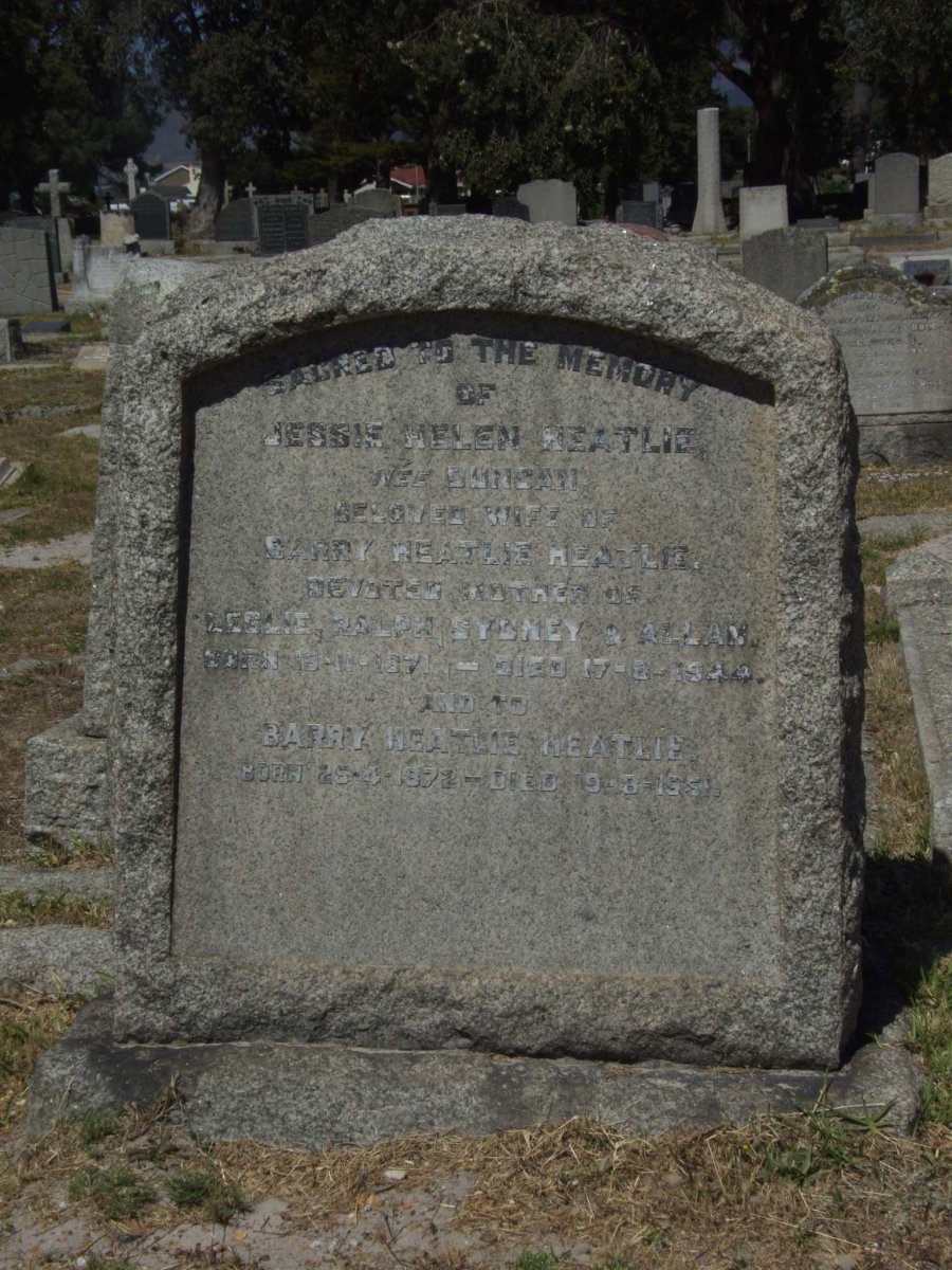 HEATLIE Barry Heatlie 1872-1951 &amp; Jessie Helen DUNCAN 1871-1944