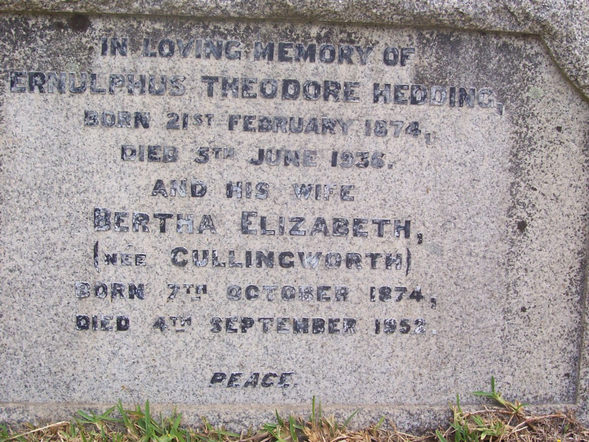 HEDDING Ernulphus Theodore 1874-1936 &amp; Bertha Elizabeth CULLINGWORTH 1874-1952