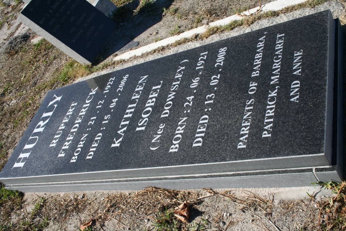 HURLY Rupert Frederick 1922-2006 &amp; Kathleen Isobel DOWSLEY 1921-2008