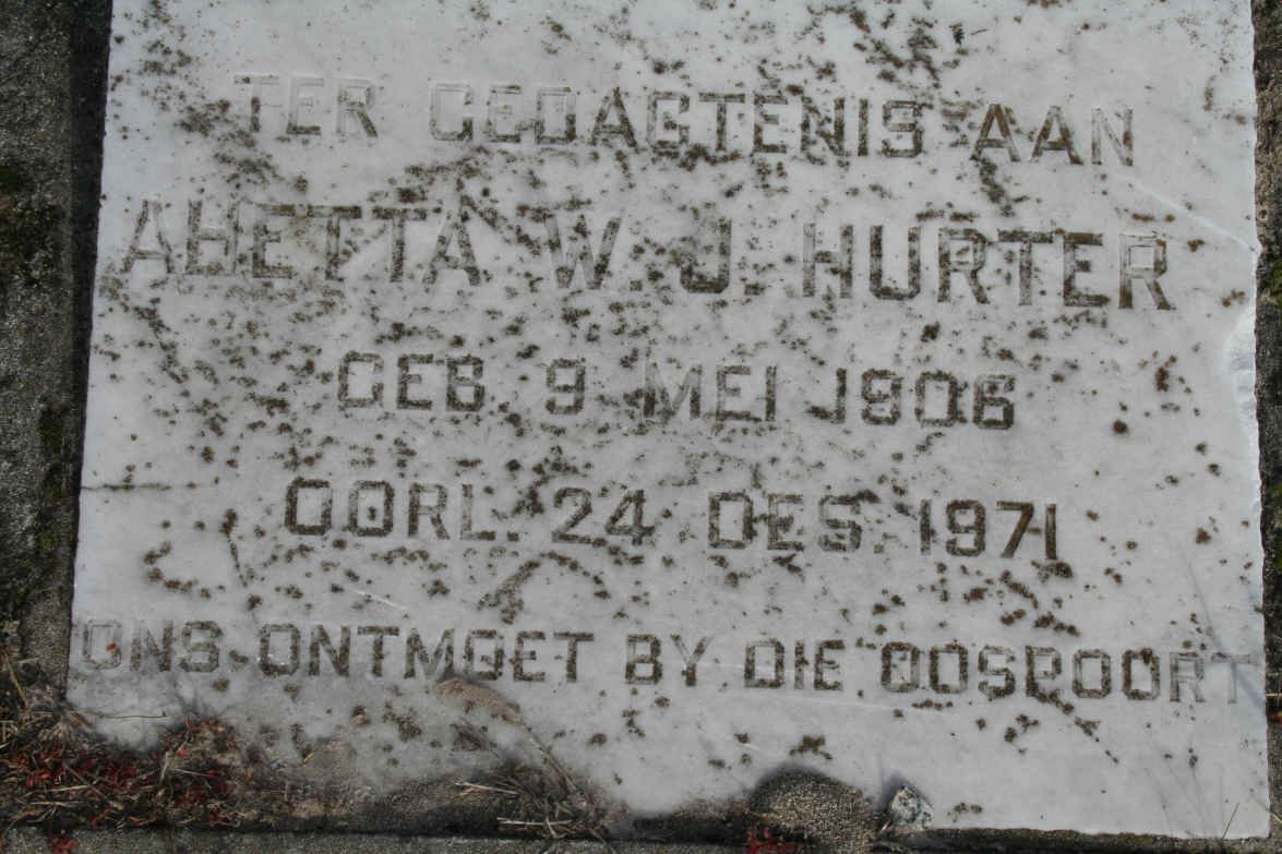 HURTER Ahetta W.J. 1906-1971