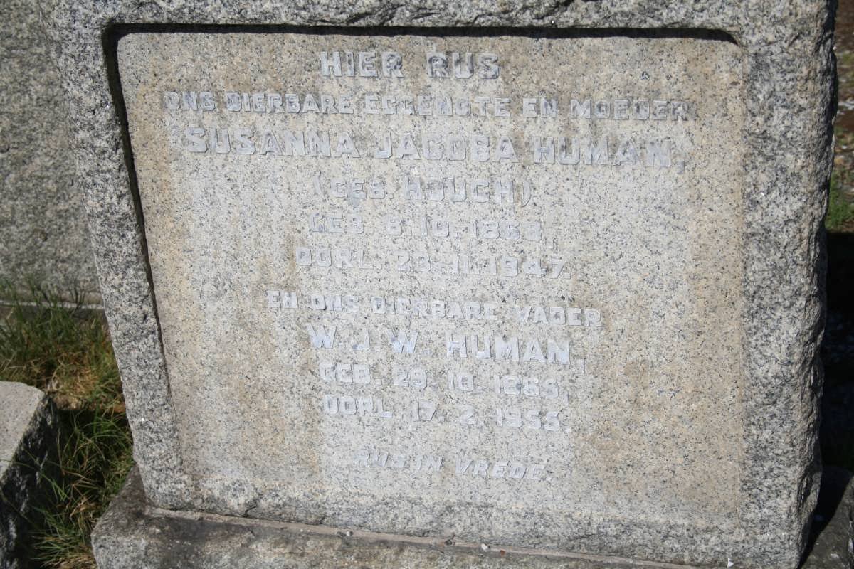 HUMAN W.J.W. 1865-1955 &amp; Susanna Jacoba HOUGH 1868-1947