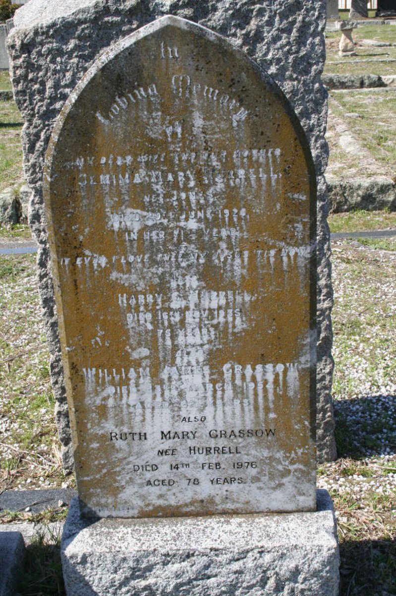 HURRELL Harry G. -1935 &amp; Gemima Mary JONES -192? :: GRASSOW William James -1954 &amp; Ruth Mary HURRELL -1976