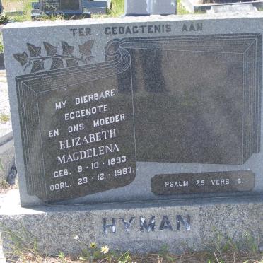 HYMAN Elizabeth Magdelena 1893-1967