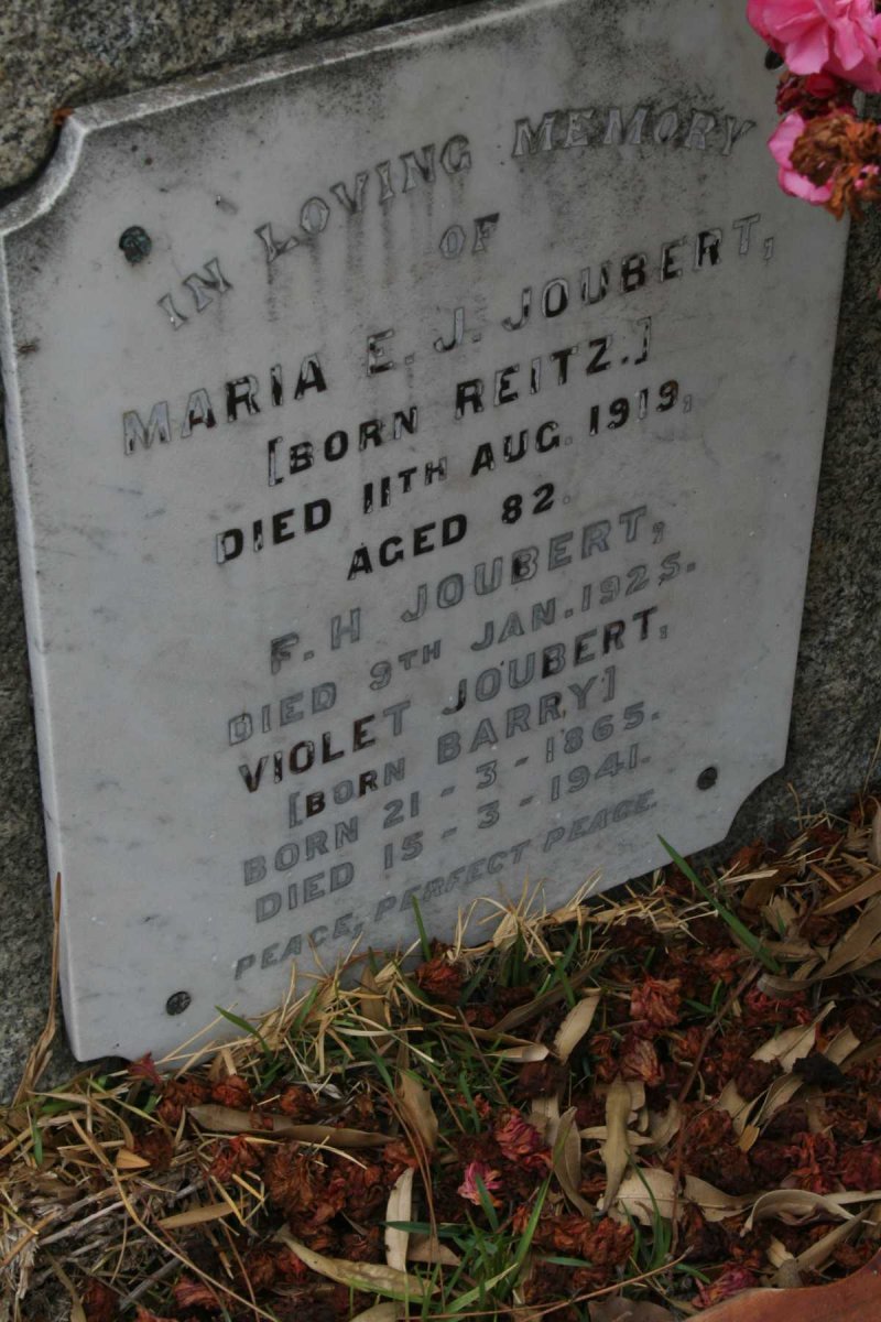 JOUBERT F.H. -1925 &amp; Maria E.J. REITZ -1919 :: JOUBERT Violet nee BARRY 1865-1941
