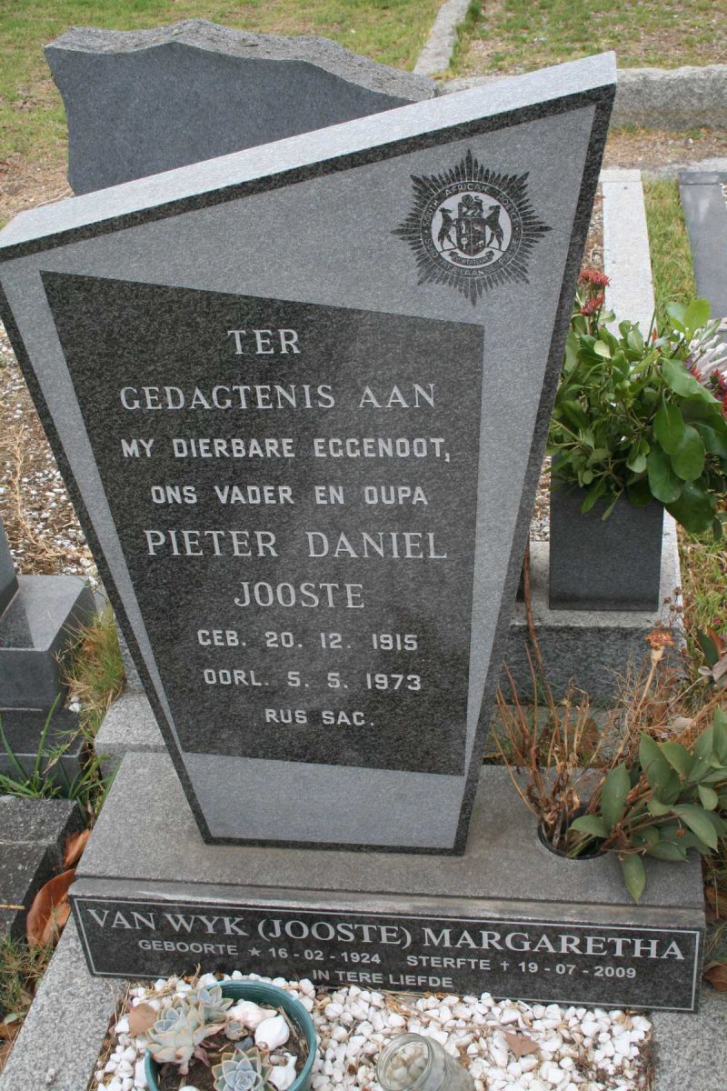 JOOSTE Pieter Daniel 1915-1973 &amp; Margaretha VAN WYK formerly JOOSTE 1924-2009