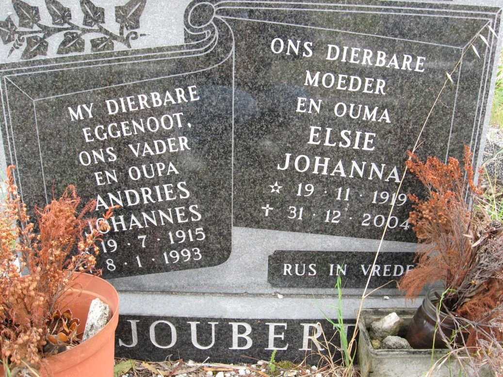 JOUBERT Andries Johannes 1915-1993 &amp; Elsie Johanna 1919-2004