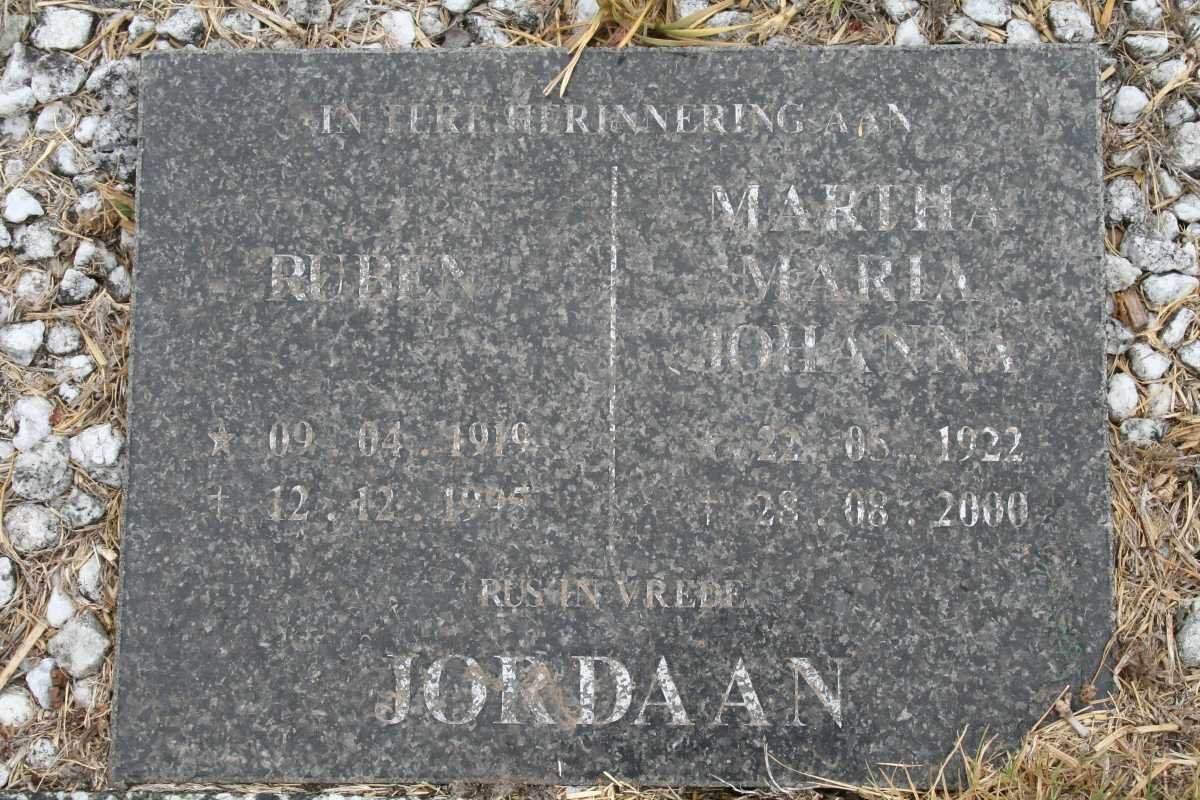 JORDAAN Ruben 1919-1995 &amp; Martha Maria Johanna 1922-2000