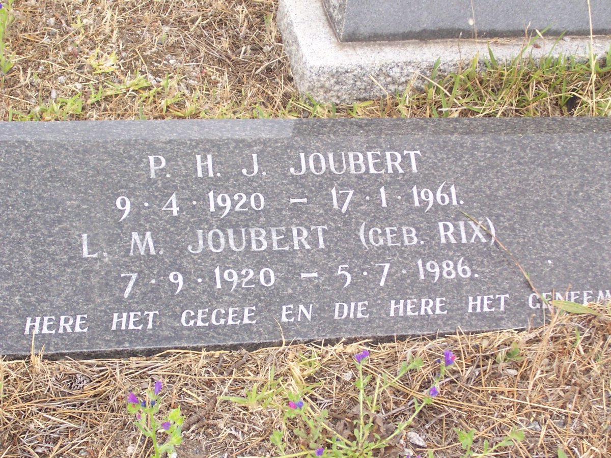 JOUBERT P.H.J. 1920-1961 &amp; L.M. RIX 1920-1986