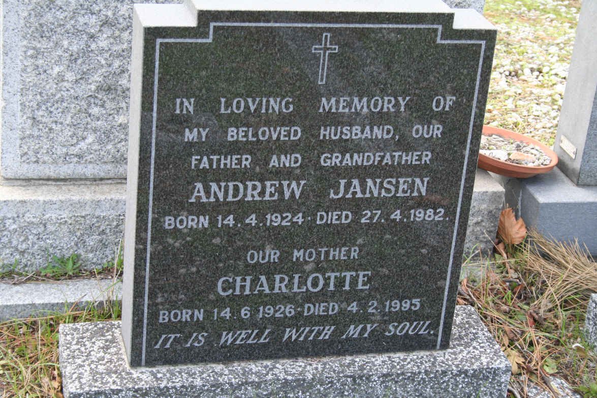 JANSEN Andrew 1924-1982 &amp; Charlotte 1926-1995