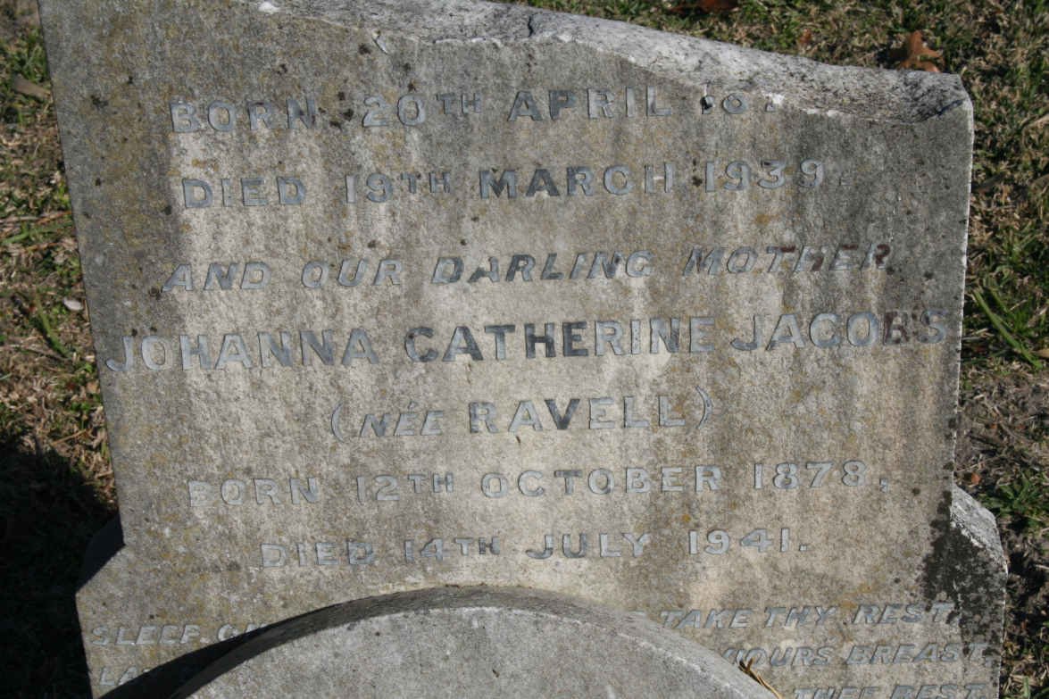 JACOBS ?  -1939 &amp; Johanna Catherine nee RAVELL 1878-1941