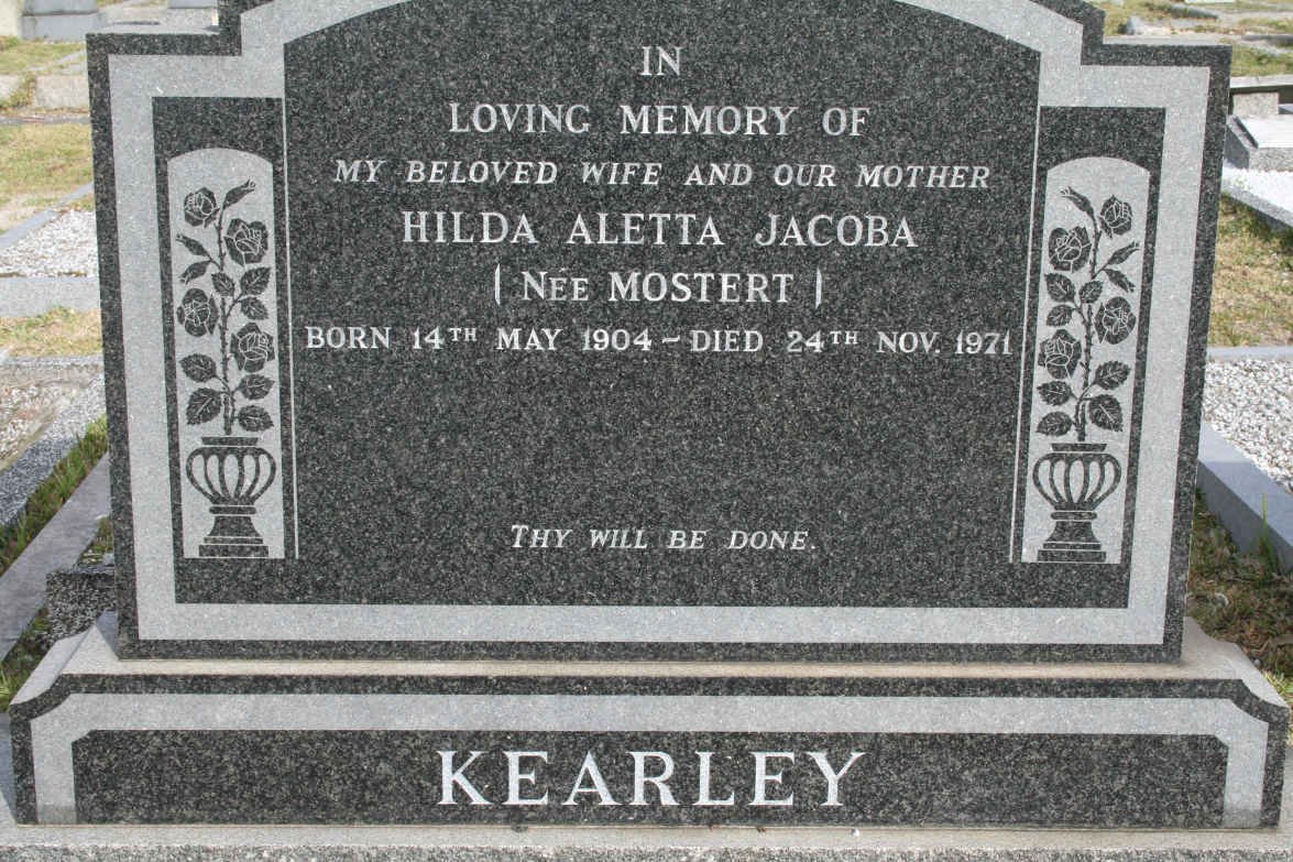 KEARLEY Hilda Aletta Jacoba nee MOSTERT 1904-1971