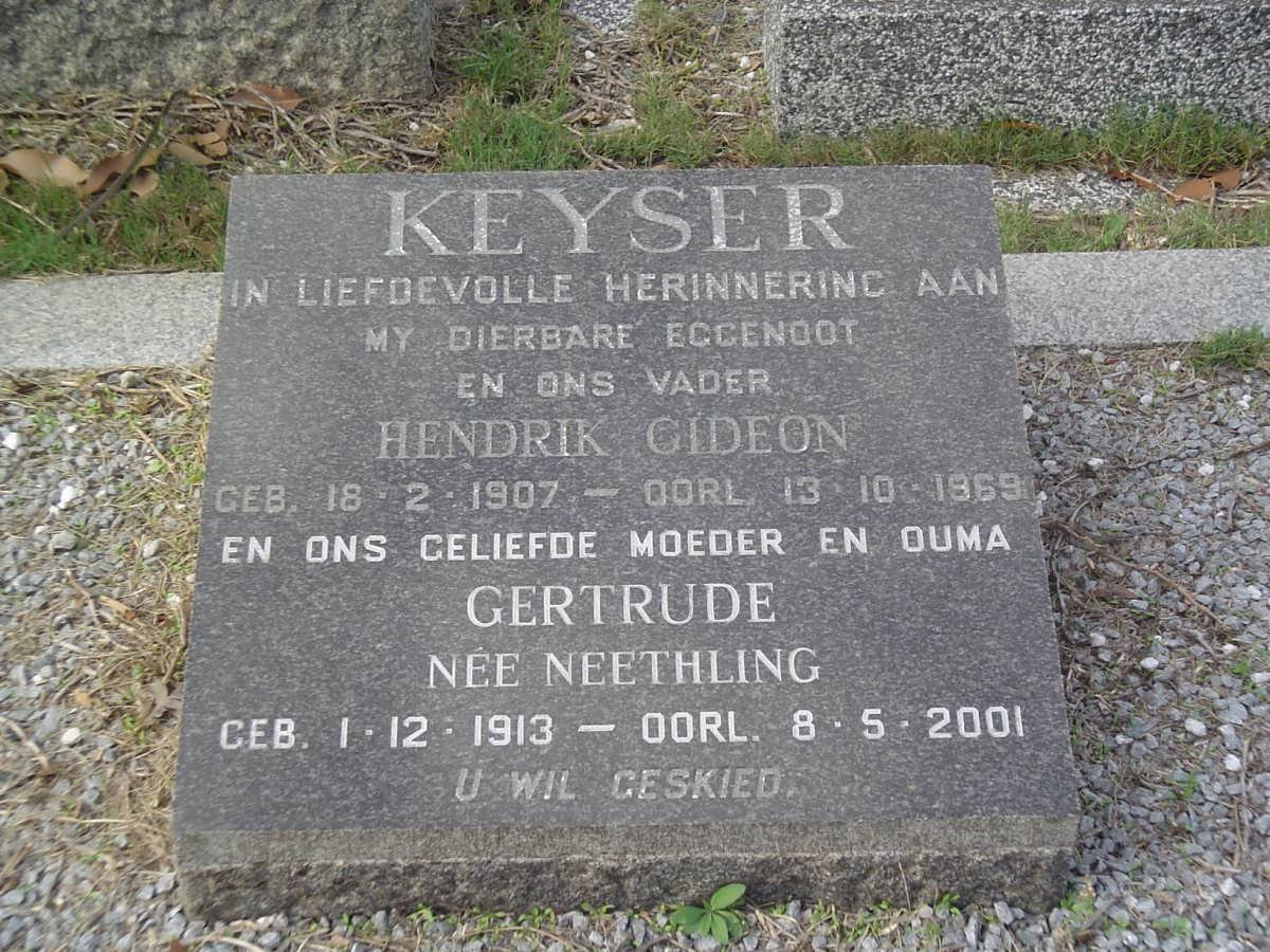 KEYSER Hendrik Gideon 1907-1969 &amp; Gertrude NEETHLING 1913-2001